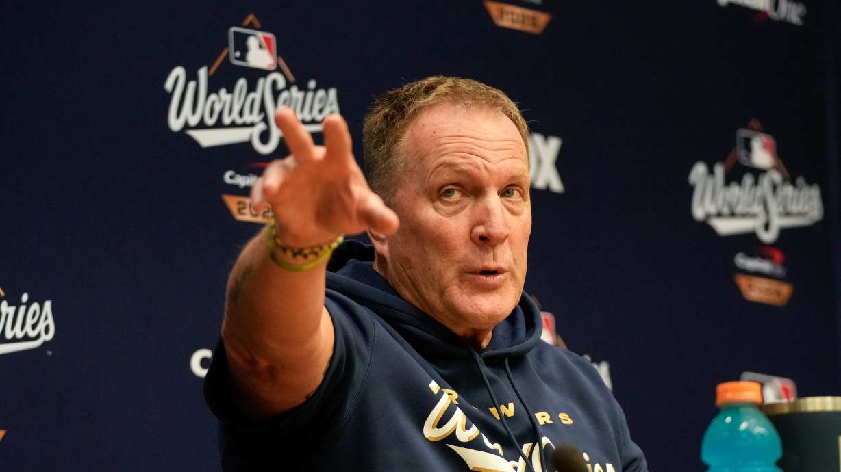 Milwaukee Brewers manager Pat Murphy speaks during a World Series baseball media day, Thursday, Oct. 22, 2026, in Milwaukee, ahead of Game 1 between the Milwaukee Brewers and the Tampa Bay Rays.