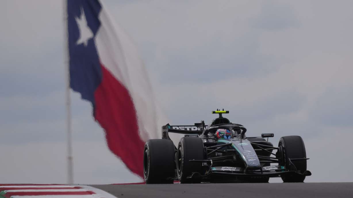Mercedes driver Andrea Kimi Antonelli of Italy steers his car during the Formula One U.S. Grand Prix auto race in Austin, Texas, Sunday, Oct. 25, 2026.