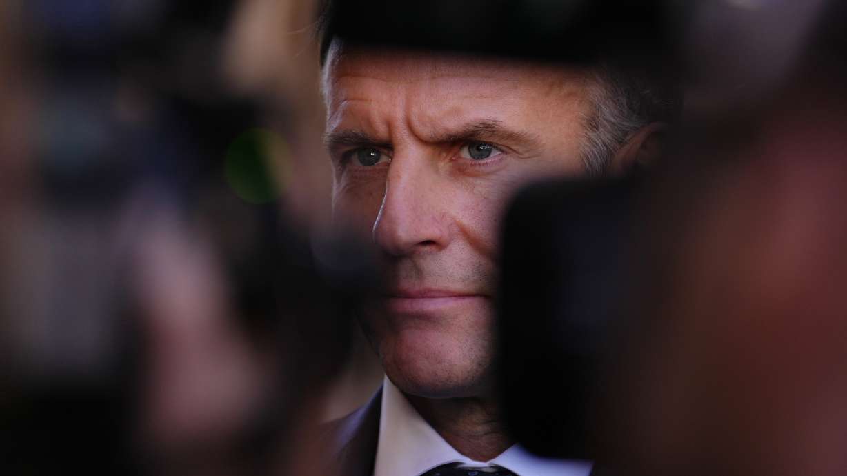 French President Emmanuel Macron addresses the media in Marseille, France, Monday. The government pledged to replace the online university admissions platform in 2028.