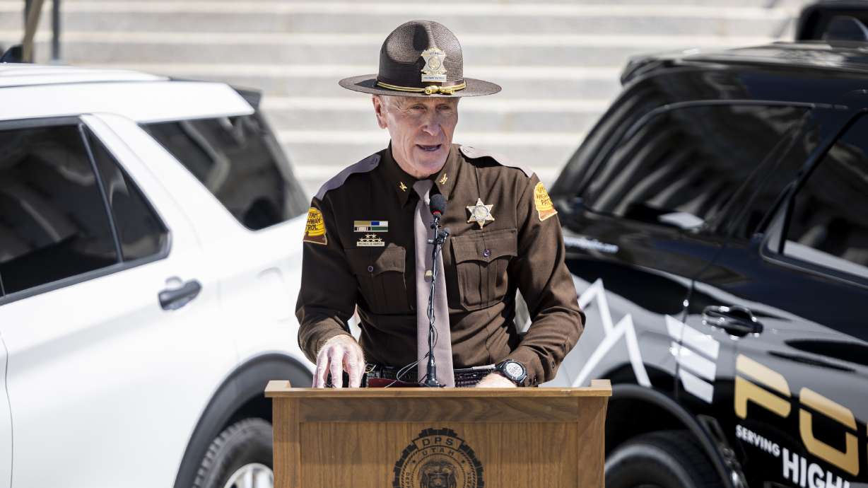 Michael Rapich speaks during a press conference concerning road-rage legislation in Salt Lake City on June 20, 2024. Utah Valley University on Monday announced that Rapich, a retired Utah Highway Patrol colonel, will serve as the university's inaugural chief safety officer.