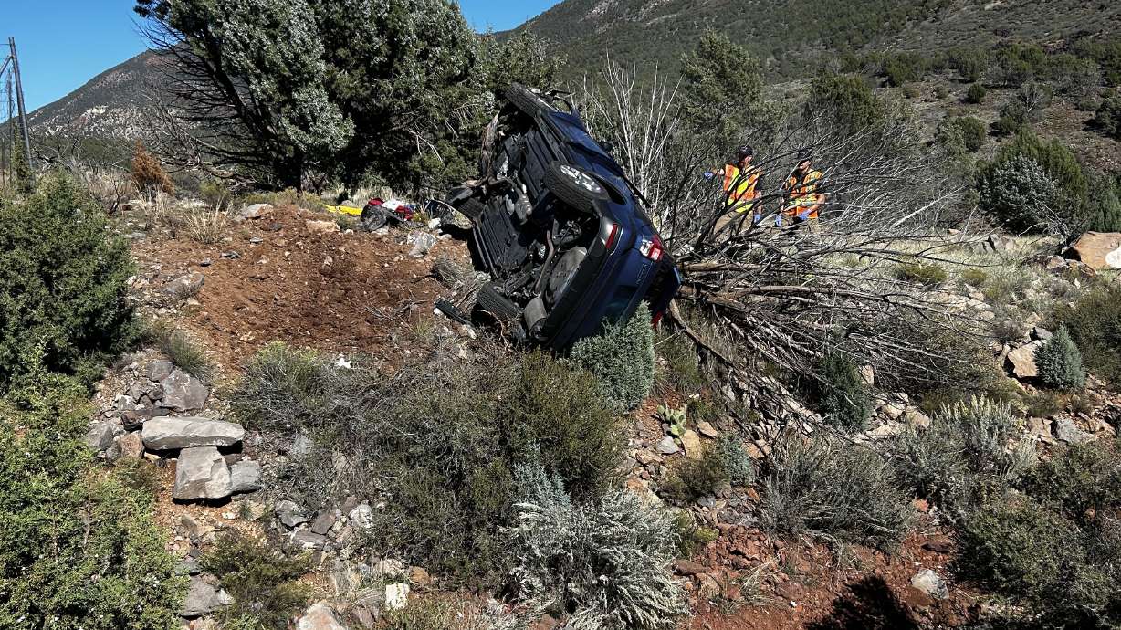 A car is pictured after crashing into a tree in Washington County on Monday, Oct. 26, 2026.