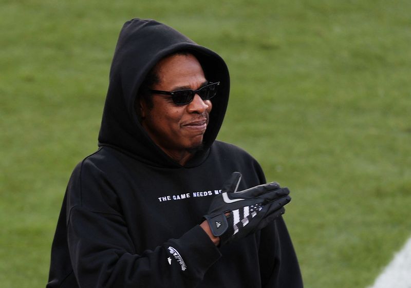 Football - NFL - Super Bowl LX - New England Patriots v Seattle Seahawks - Levi's Stadium, Santa Clara, California, United States - February 8, 2026 Recording artist Jay-Z reacts before the game