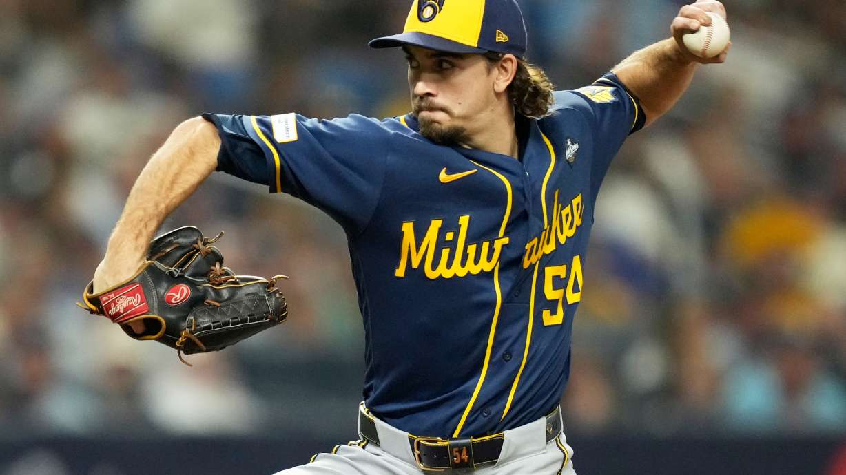 Milwaukee Brewers pitcher Robert Gasser throws during the sixth inning of Game 3 of baseball's World Series, Monday, Oct. 26, 2026, in St. Petersburg, Fla., between the Milwaukee Brewers and the Tampa Bay Rays.