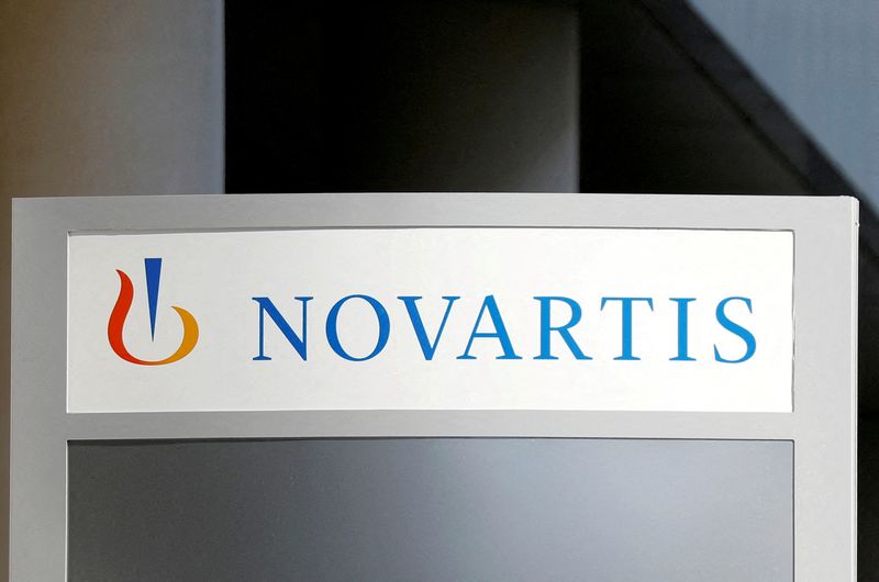FILE PHOTO: The logo of Swiss drugmaker Novartis is pictured at the company's French headquarters in Rueil-Malmaison near Paris, France, April 22, 2020.