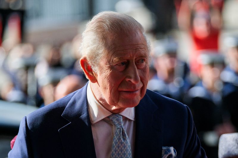 Britain's King Charles arrives at the Senedd to attend the ceremonial opening of the Seventh Senedd, in Cardiff, Wales, Britain, Oct. 15. King Charles acknowledged the injustices of slavery, saying ​Commonwealth leaders would discuss the issue at their summit next week, amid calls from the Caribbean for reparations.