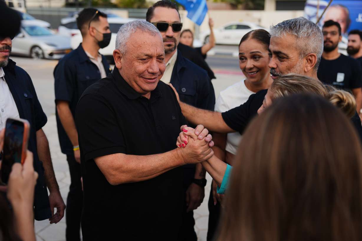 Gadi Eisenkot, leader of the Yashar ("Straight") party, visits a polling station in Ofakim, southern Israel, during the country's general election, Tuesday. Eisenkot called on Israelis to vote out "the worst government Israel has known."