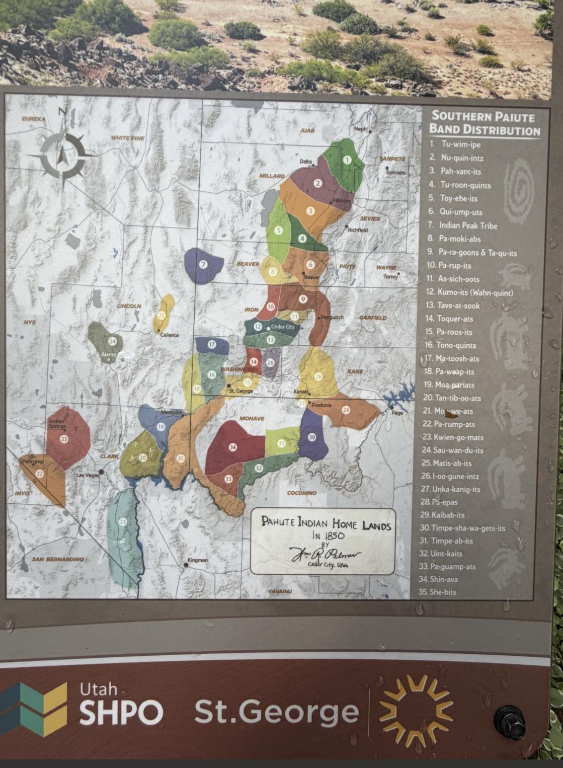 The Paiute Indian Tribe of Utah owns approximately 2500-3000 acres of federally designated trust land in Iron County, which includes both the Cedar and Indian Peaks Bands.