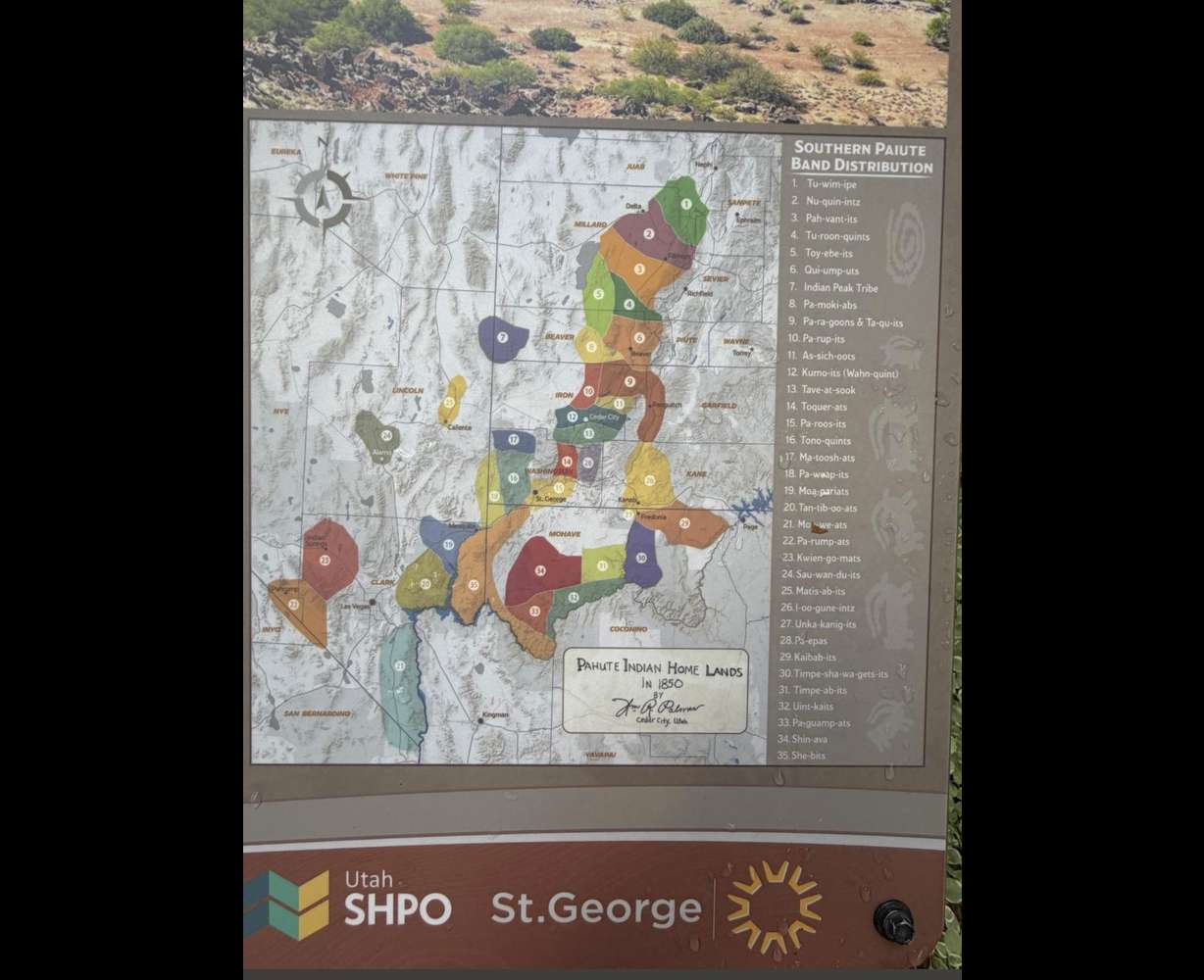The Paiute Indian Tribe of Utah owns approximately 2500-3000 acres of federally designated trust land in Iron County, which includes both the Cedar and Indian Peaks Bands.