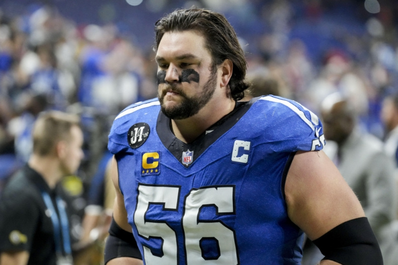 Dec 22, 2025; Indianapolis, Indiana, USA; Indianapolis Colts guard Quenton Nelson (56) leaves the field after losing a game against the San Francisco 49ers  at Lucas Oil Stadium.