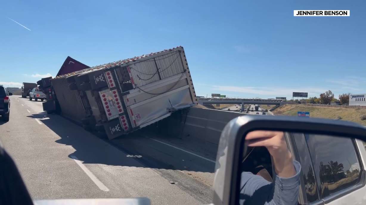 A cattle hauler is seen overturned on I-84 near Riverdale on Tuesday. A trailer hauling cattle overturned on I-84, causing delays near Riverdale Tuesday afternoon.