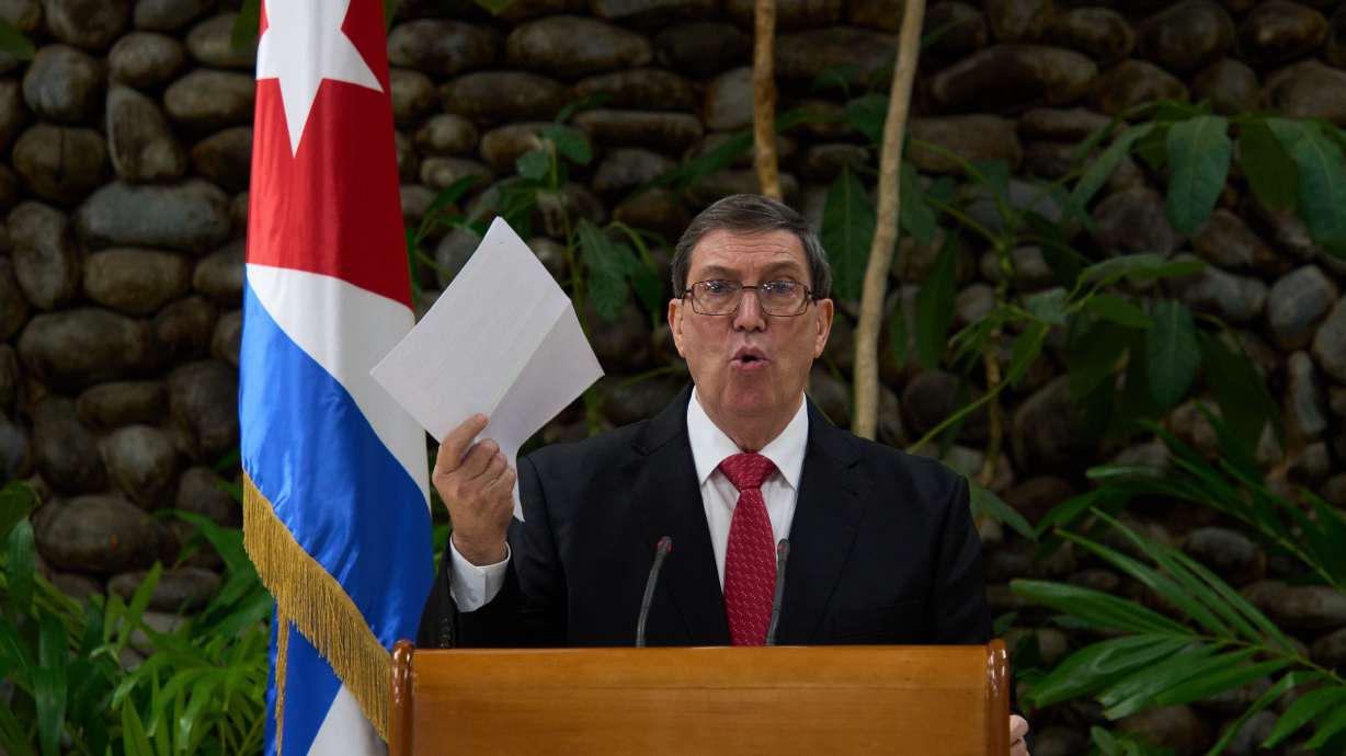 Cuban Foreign Minister Bruno Rodriguez gives a news conference regarding the U.S embargo in Havana on Oct. 21.
