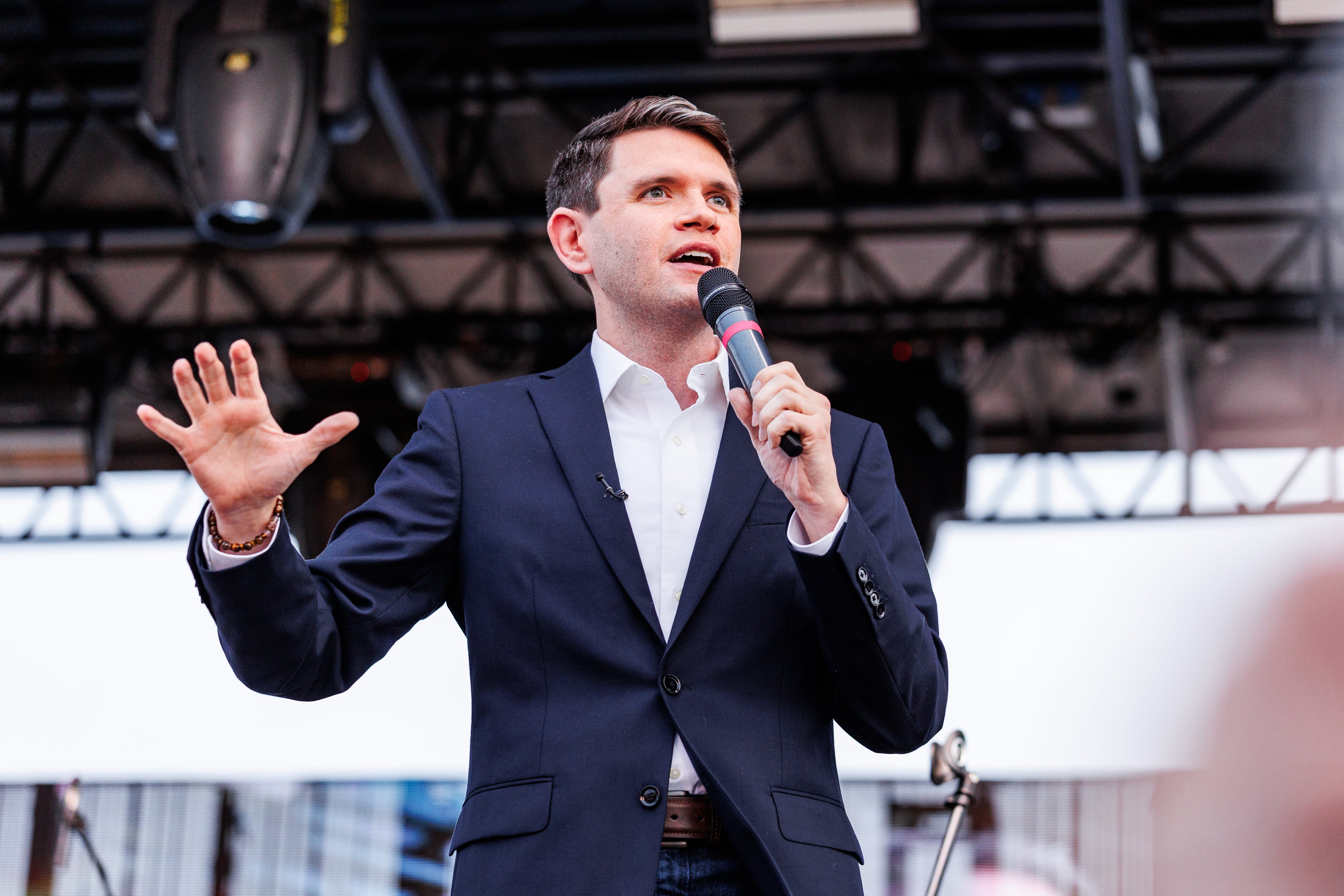 U.S. Senate candidate James Talarico speaks to attendees at the Voto Latino "Ready, Go, Vote," rally Sunday, in Weslaco, Texas, ahead of the midterm elections. The question of personality over policy has become elevated in the state's U.S. Senate race.