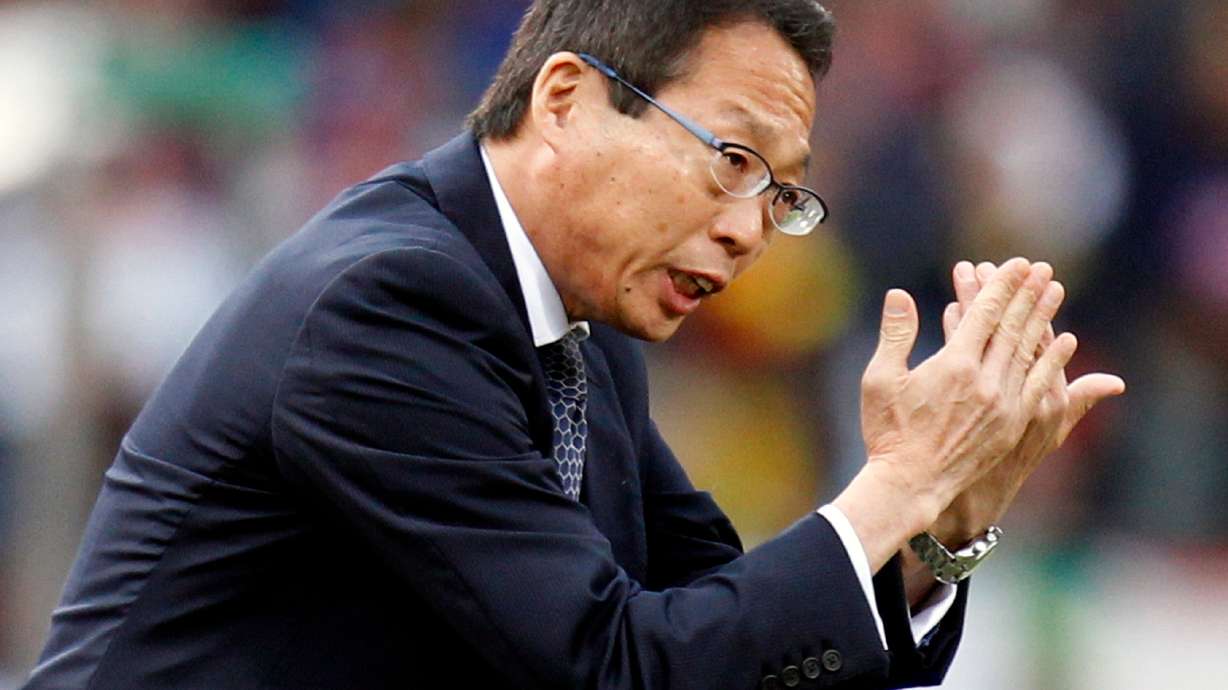 FILE - Japan head coach Takeshi Okada gestures during the World Cup round of 16 soccer match between Paraguay and Japan at the Loftus Versfeld Stadium in Pretoria, South Africa, Tuesday, June 29, 2010.