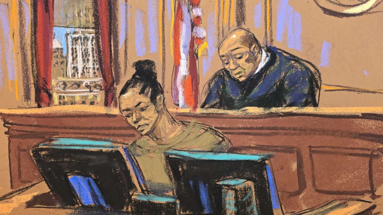 In this courtroom sketch, Judge Alvin K. Hellerstein, right, presides as courtroom deputy Brigitte Jones sits below the bench during a pretrial hearing in a drug trafficking case for former Venezuela President Nicolas Maduro and his wife Cilia Flores on July 22 at Manhattan federal court in New York.
