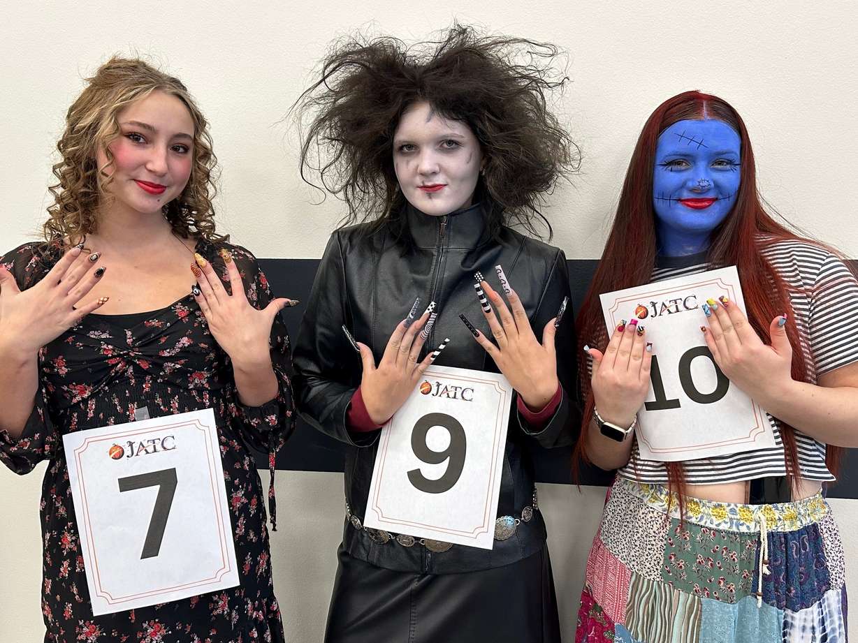 High School students in the Hair and Nail program at Jordan Academy for Technology and Careers in Riverton compete in the Halloween fantasy competition.