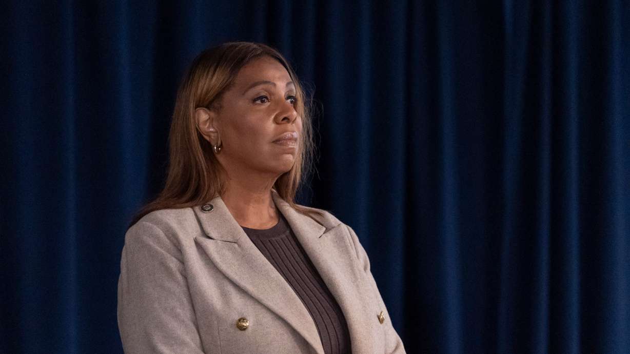 New York Attorney General Letitia James attends a news conference with Gov. Kathy Hochul, Oct. 2. A man accused in the Cornell rape lawsuit wants James removed from the investigation over her social media posts.
