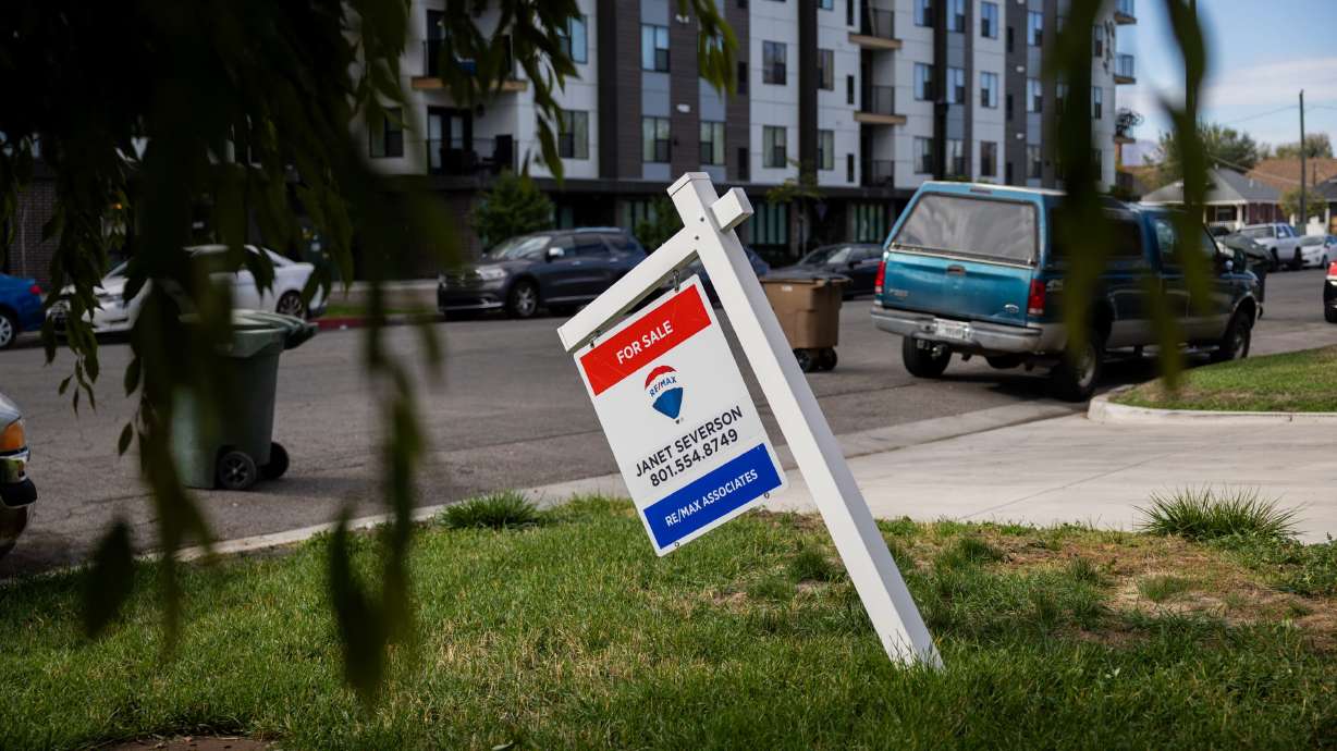 A sign for a house for sale in the Fairpark neighborhood in Salt Lake City on Oct. 21.