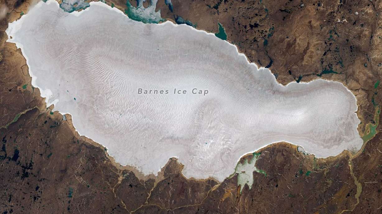 The Barnes Ice Cap on Baffin Island, Canada, on July 12. Ponded blue meltwater dots the ice in places, and a vast network of meltwater channels spans the ice cap’s surface. A shrinking ice cap in Arctic Canada tells a striking story of how humans may have halted the planet's next ice age by burning fossil fuels, according to new research.