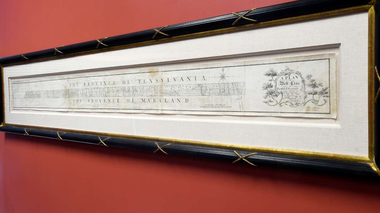 The original, hand-drawn survey of the Mason-Dixon Line at Brunk Auctions in Asheville, N.C., Monday. The survey sold for $950,000 on Thursday.