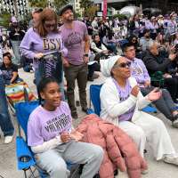 Young girls skip school with their parents to attend Valkyries' early WNBA Finals watch party