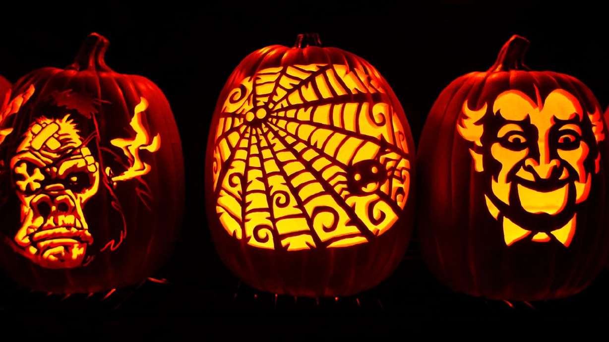 Carved pumpkins are on display at Ken's Pumpkin Patch at Farmington City Hall on Oct. 27, 2017.