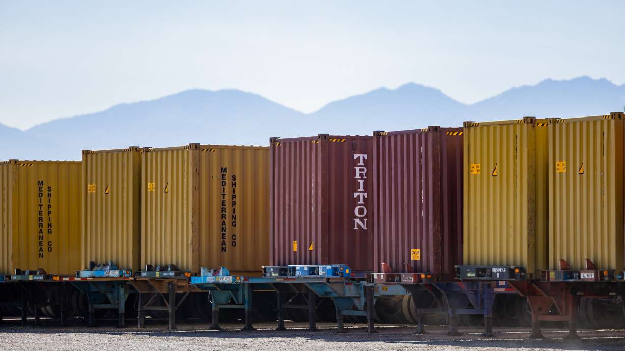 Containers can be seen at BNSF’s new intermodal facility in Salt Lake City on July 31, 2025. The Utah Inland Port Authority on Wednesday unveiled PortSLC, a rebranding of its Northwest Quadrant project area intended to launch an international campaign focused on attracting companies to the Beehive State.