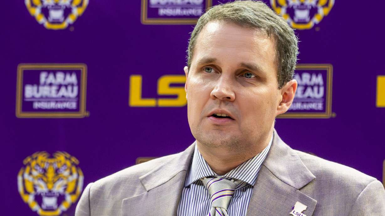 FILE - Will Wade talks about his journey back to LSU as the men's NCAA college basketball coach during an introductory news conference, March 30, 2026, in Baton Rouge, La.
