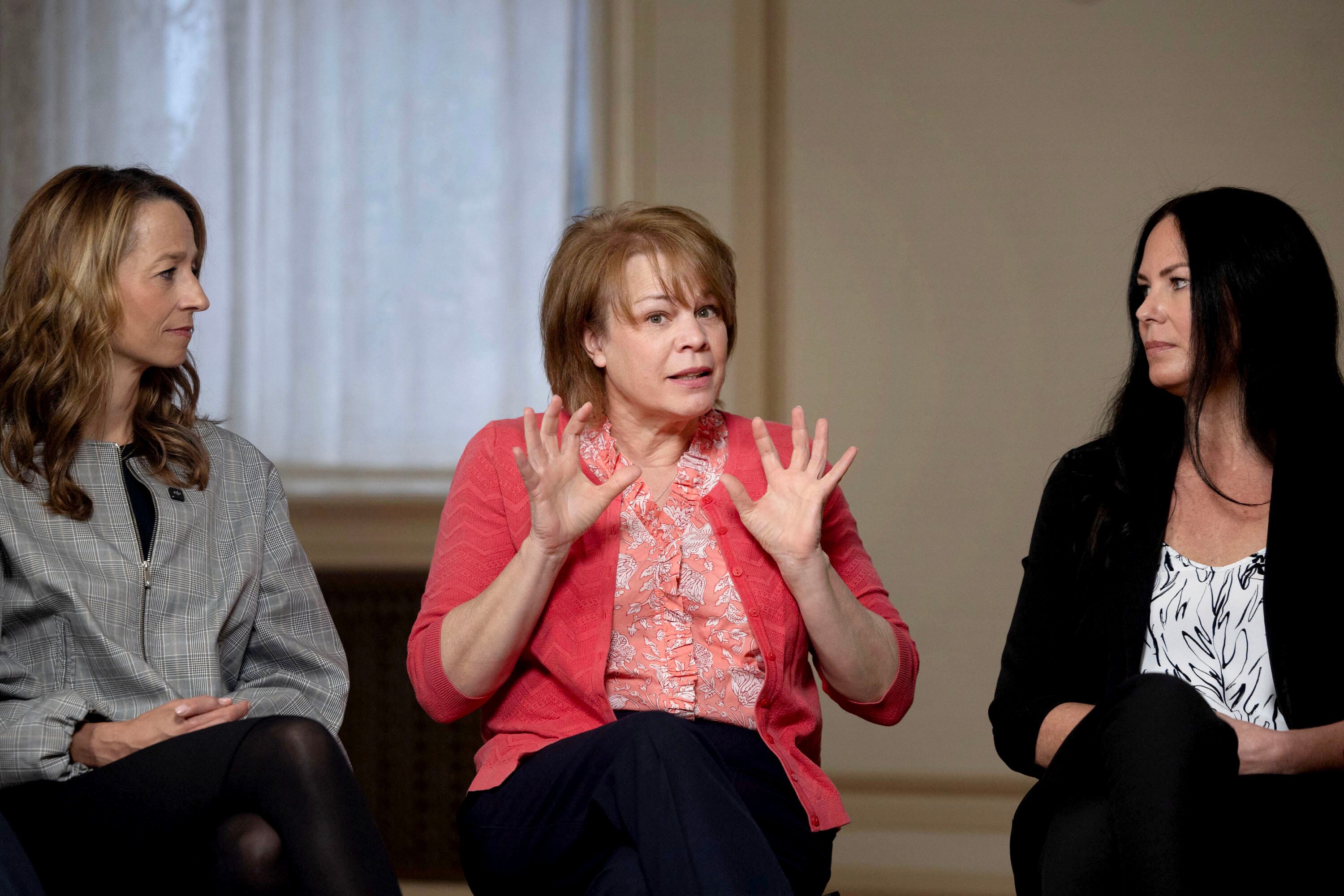 Sharon Eubank, then-global humanitarian director for The Church of Jesus Christ of Latter-day Saints, speaks at Pamela Atkinson’s humanitarian roundtable at the Thomas S. Monson Center in Salt Lake City on April 1, 2026. Eubank attended Pamela Atkinson's funeral on Friday.