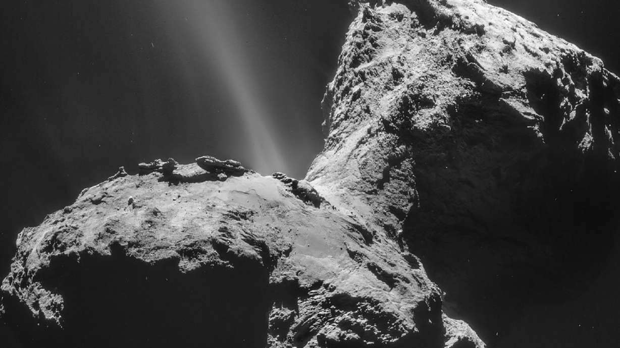 Comets such as 67P/Churyumov-Gerasimenko, seen in January 2015, emit large amounts of dust and gas.