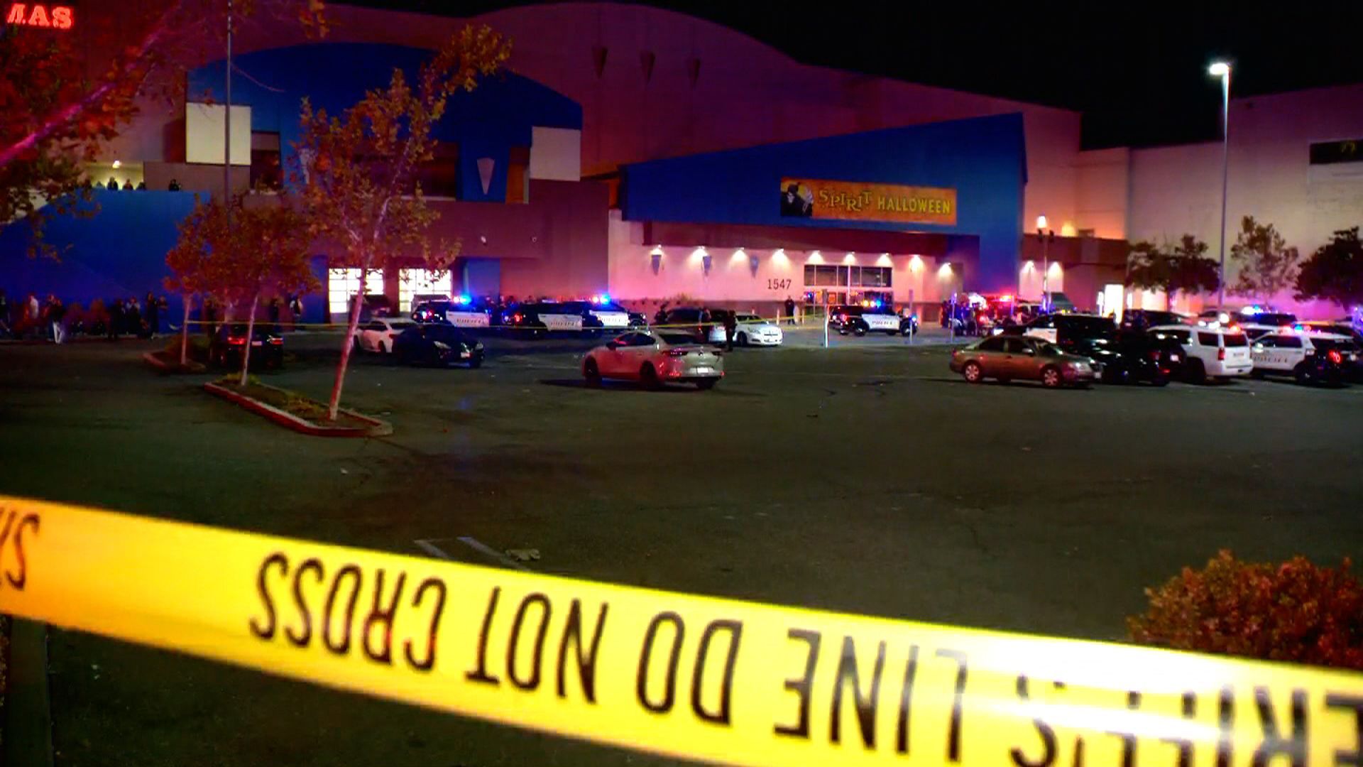 Police respond to the scene of a shooting at a Spirit Halloween in Fairfield, California, on October 30.