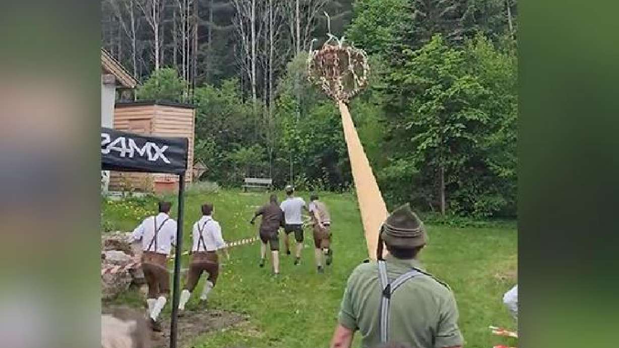 This near-disaster took place at the Maibaumumschnitt, a traditional Austrian celebration that marks the end of the maypole season.