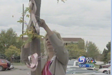 Pink Ribbons on Trees a Part of Breast Cancer Awareness