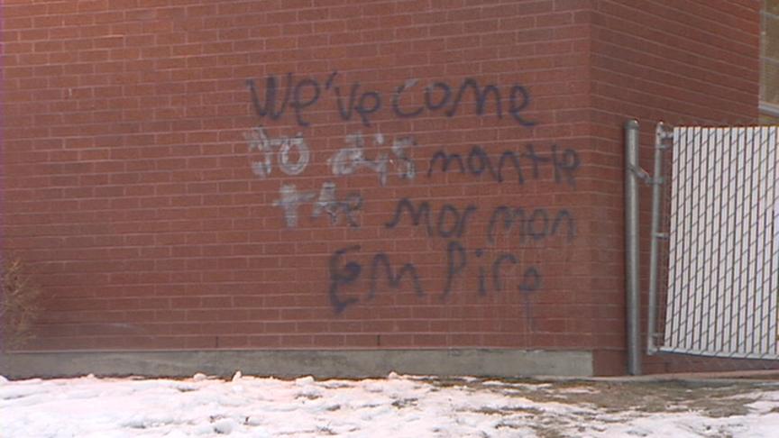 Seminary building covered with hateful messages