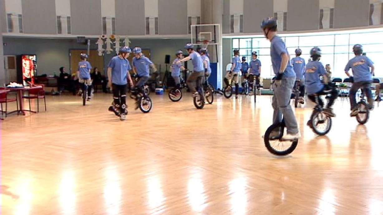 Teens take unicycle show to Shriners Hospital