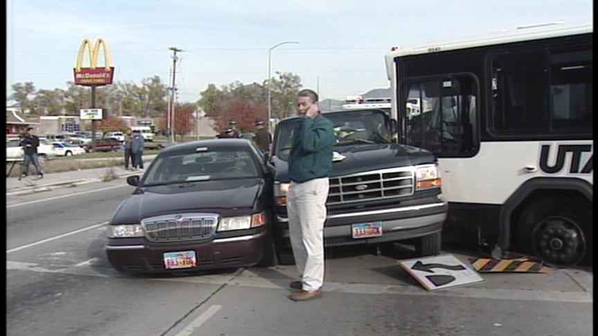 Dump Truck Hits Bus and Two Cars