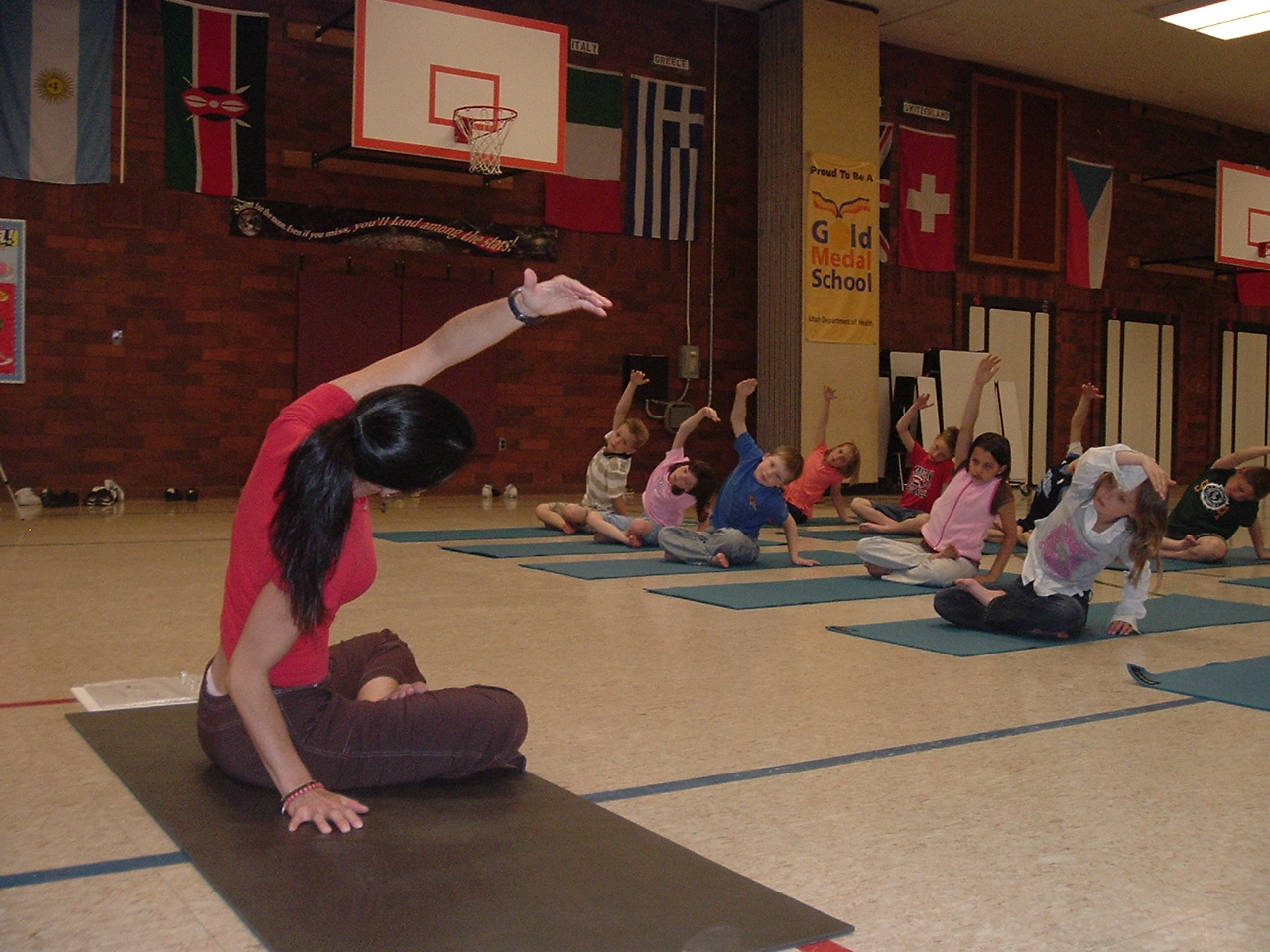 Elementary school teaching Yoga to students