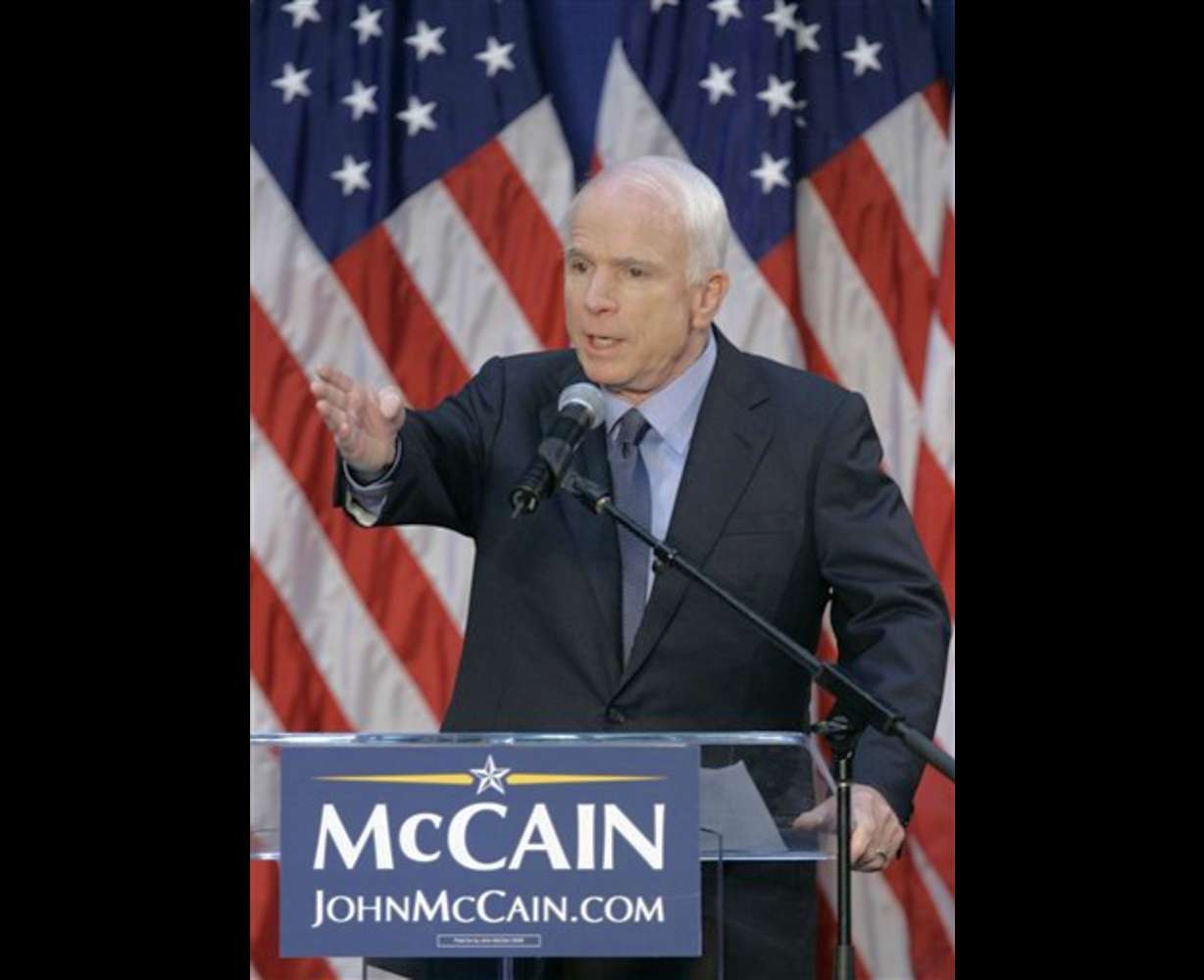 Republican presidential candidate Sen. John McCain, R-Ariz., delivers a speech, Thursday, May 15, 2008, in Columbus, Ohio. (AP Photo/Kiichiro Sato)