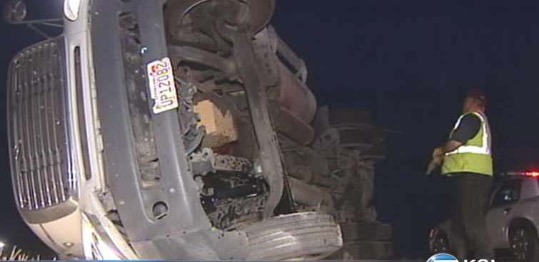 Semi rolls when driver dozes off