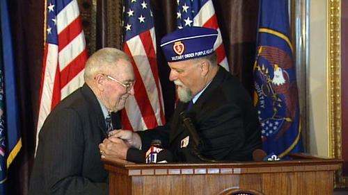 Soldier receives Purple Heart 64 years after battle