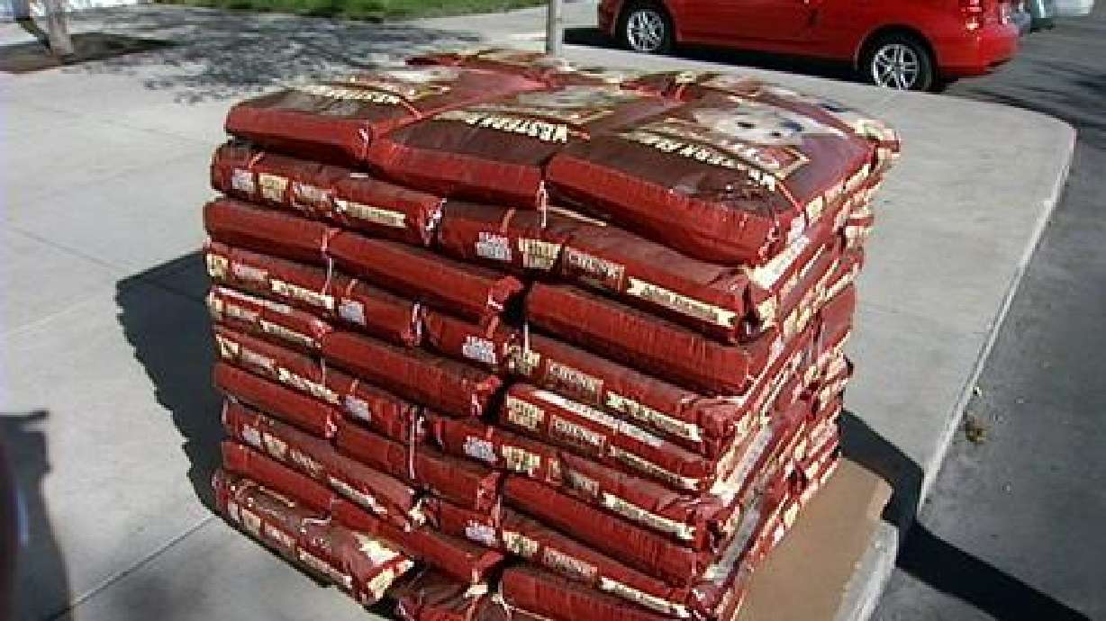 Pallet of dog food donated for struggling pets