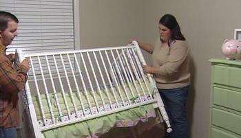 Veronica Tyler and her husband are removing the recalled crib from their daughter's room