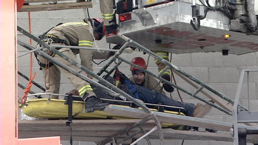Construction Worker Rescued from Collapsed Scaffolding