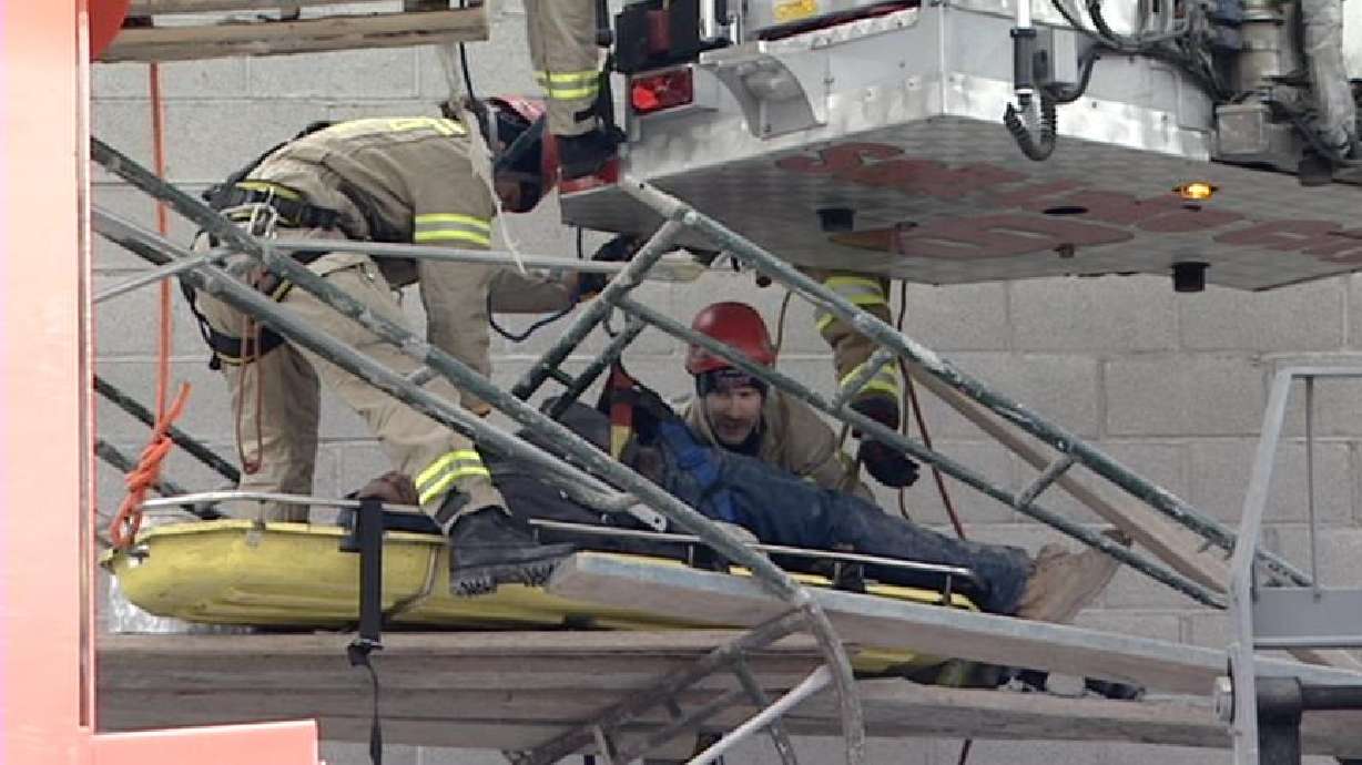 Construction Worker Rescued from Collapsed Scaffolding | KSL.com