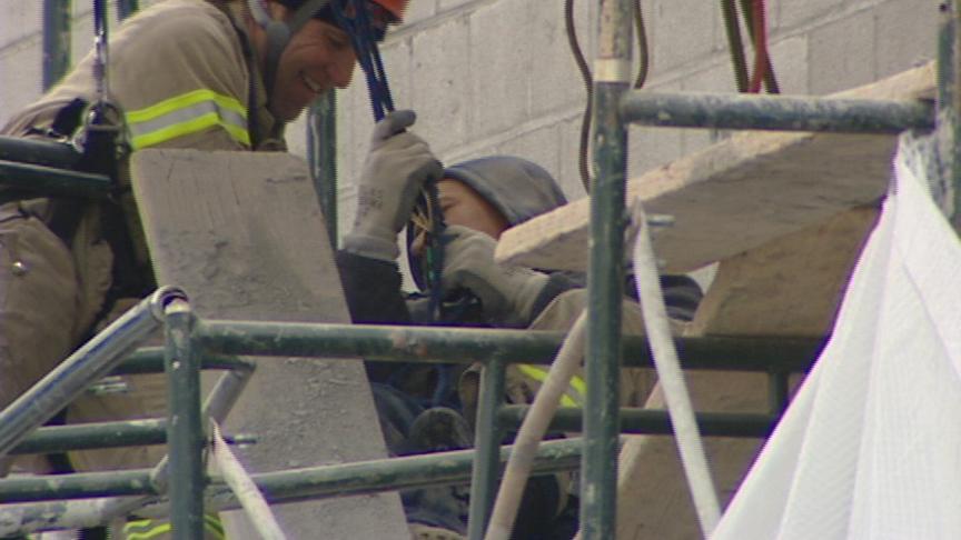 Construction Worker Rescued from Collapsed Scaffolding 