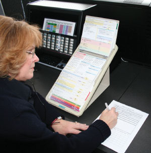 Photo of the the manual emergency protocol list. Most of these lists are accessed via computers now.