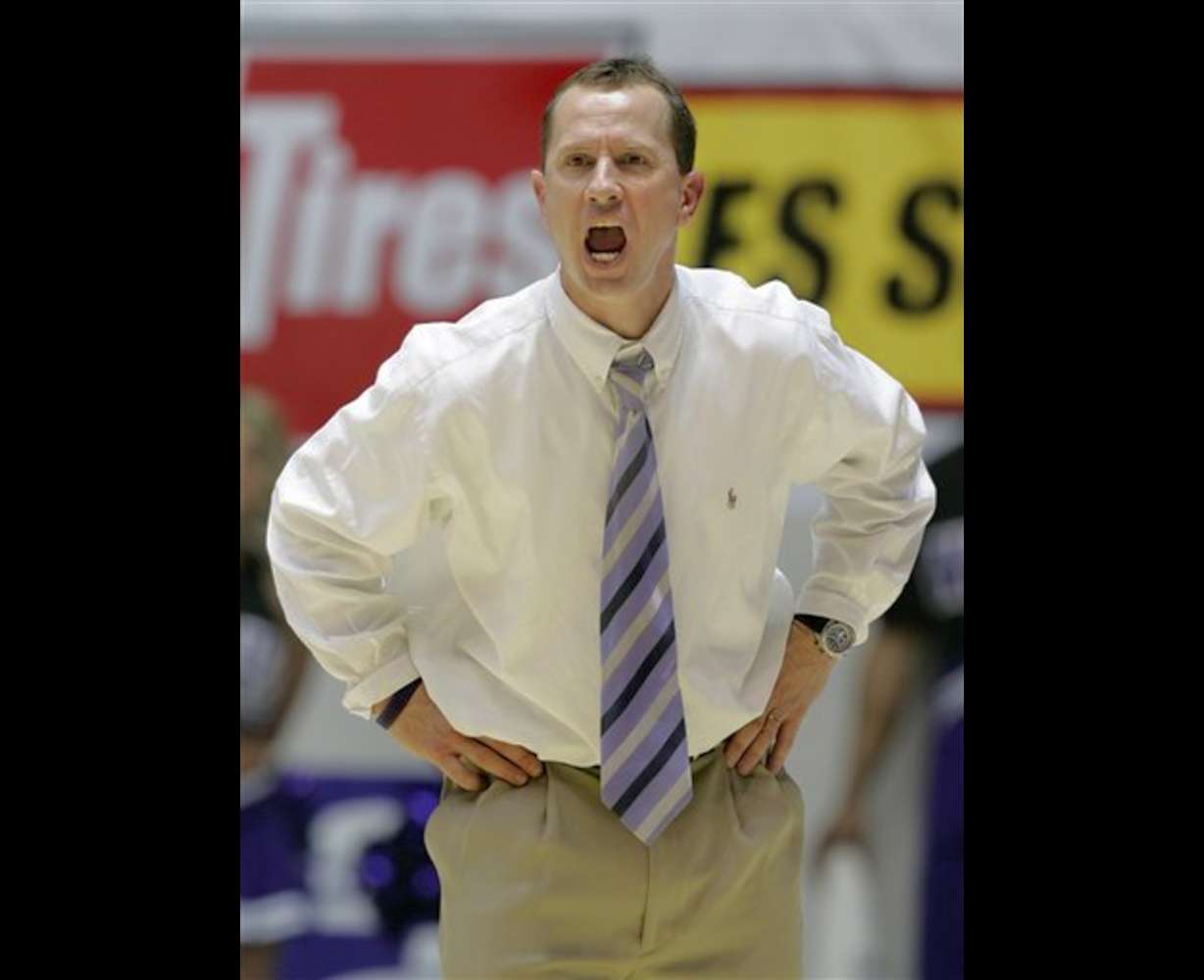 Weber State head coach Randy Rahe yells at a referee during the second half against Northern Arizona in the Big Sky college basketball tournament championship game Wednesday, March 7, 2007, in Ogden, Utah. Weber State beat Northern Arizona 88-80 to win the championship. (AP Photo/Douglas C. Pizac)