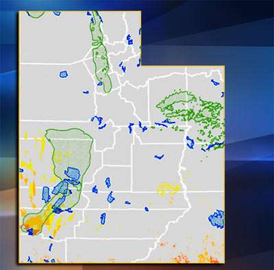 The blue shows great wind potential, the green...possible sites for geothermal projects, and the yellowish-red promising locations for solar. (Click to enlarge)