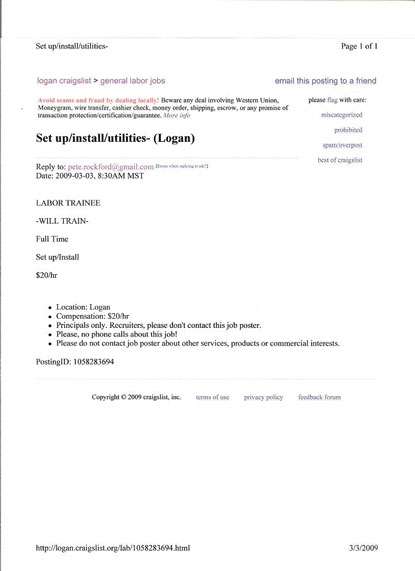 Example of fake job posting. Click on image to make larger.