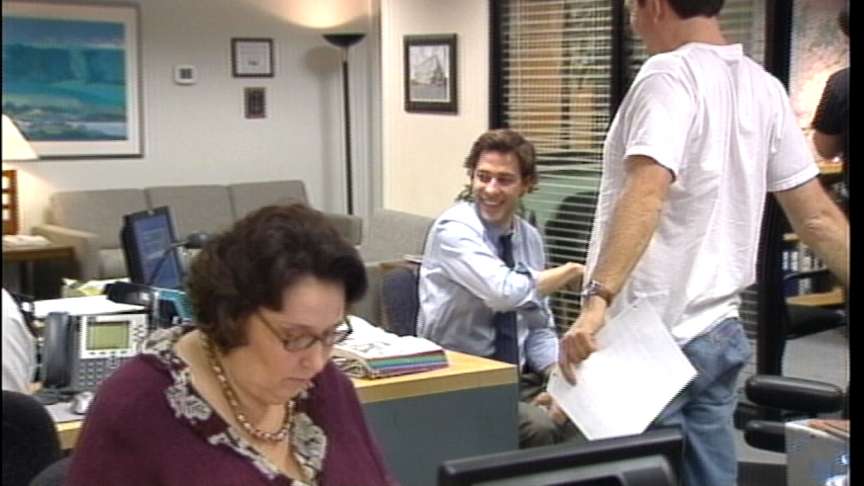 Between scenes on "The Office" set.